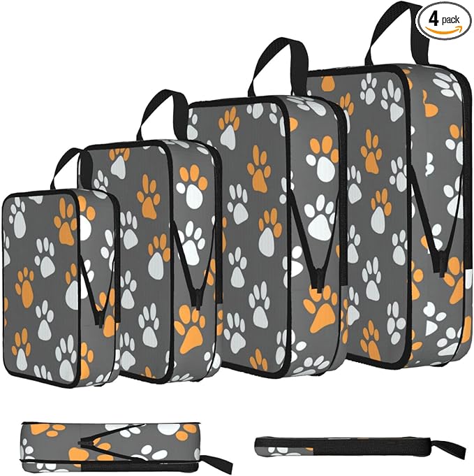 4 Set Compression Packing Cubes for Travel | Cute Cartoon Cat Paws Cube Storage Organizer For Carry On Expandable Space Saver Packing Bags Travel Essentials