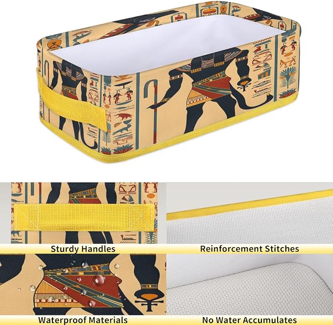 Ancient Egyptian People Bathroom Storage Basket, Foldable with Handle Open Countertop Paper Towel Decorative Box, Toilet Tank Top Shelf Baskets for Home Closet Bedroom Living Room Office