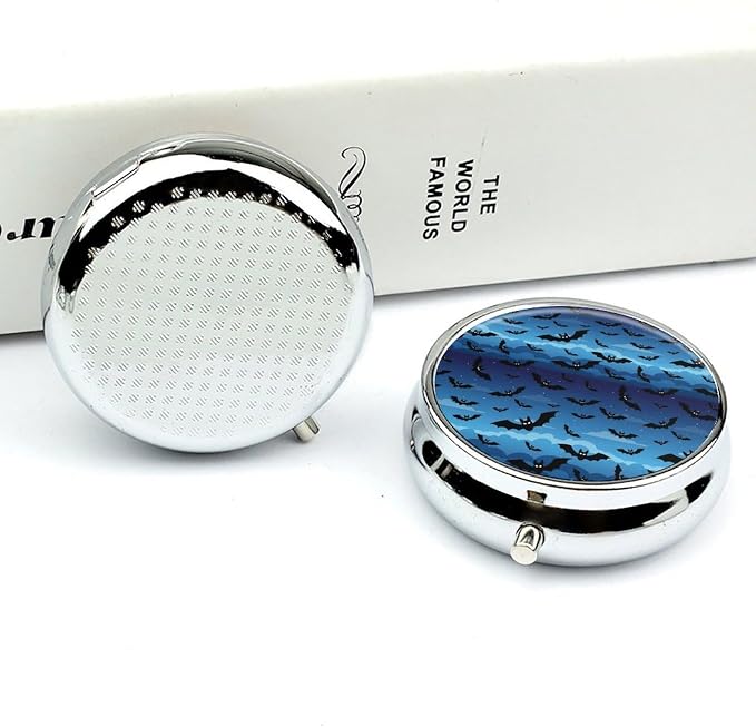 Portable Pill Organizer, Bat Round Cute Container, Mini Case for Vitamins, Travel Holder Purse Use for Women