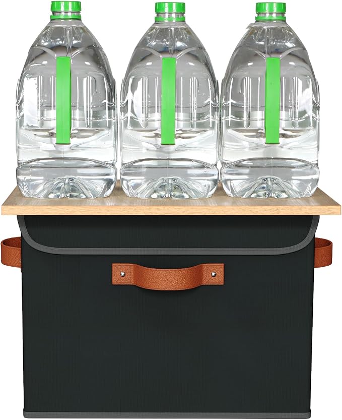 Univivi Fabric Storage Cubes with Lids, Stackable Storage Box, Black, 3 PCS | Heavy Duty, Large Capacity, Leather Handle, Oxford Fabric, Sturdy PP Board, Storage Bins for Bedroom, Closet, Nursery, Office