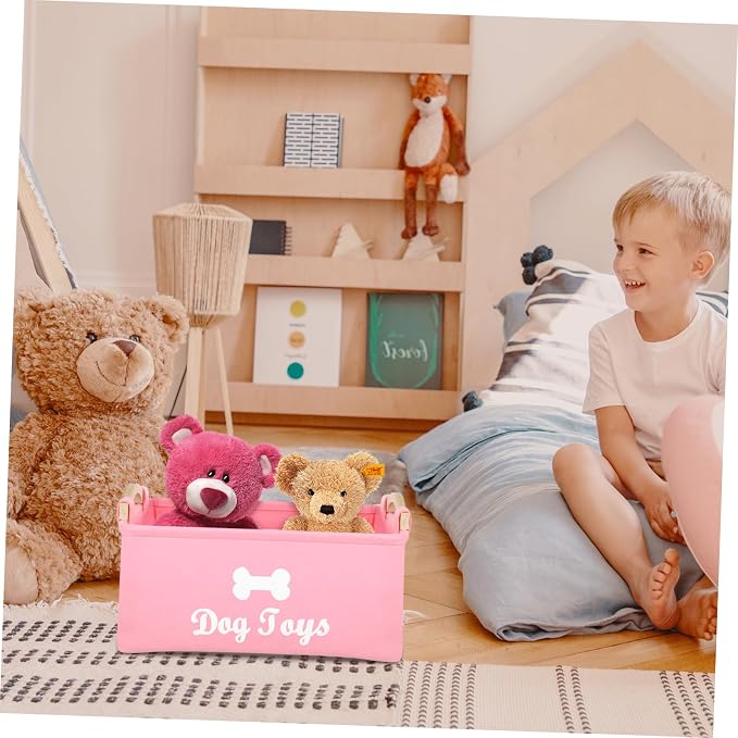 Pink Felt Dog Storage Box with Handles Large Pet Organizer Basket for Home Lightweight and Portable Bin for Dog Clothes Food Convenient Storage for Pet Owners