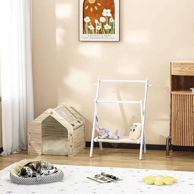 BAMBOOHOMIE Baby Clothing Rack for Baby Shower Pets Dolls, Baby Clothes Rack with Storage Shelf & Double Rods, Toddler Clothes Rack, Mini Closet Baby Shower Rack (White)