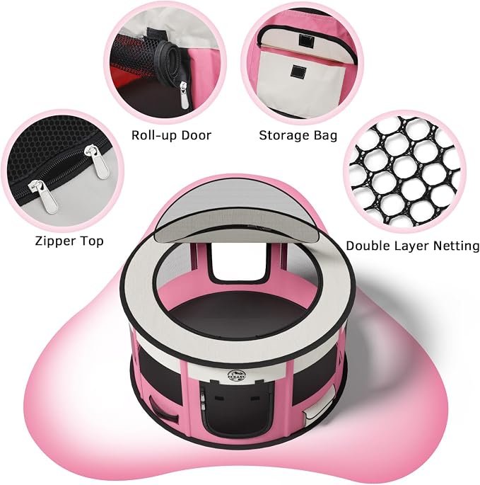 Dog Playpen for Puppies and Cats: Foldable Pet Pen with Dual Doors | Two Zippered Doors, 360° Mesh Windows, Removable Breathable Top, Spacious Interior