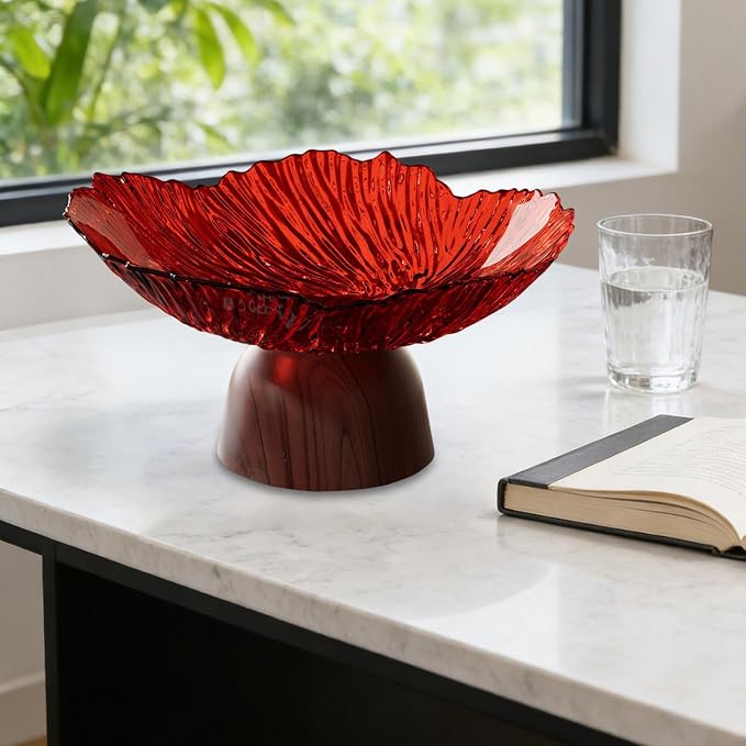 Pedestal Fruit Bowl: Elegant Fruit Bowl with Stand, Decorative Serving Tray And PET Organizer for Dining And Home Parties, red