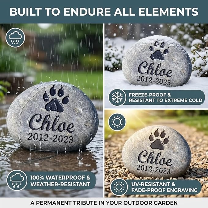 Personalized Pet Memorial Stones - Custom Deep Engraved Dog & Cat Headstone Grave Marker | Natural Stone Pet Marker with Name, Date & Quotes (Icon & Name & Date)