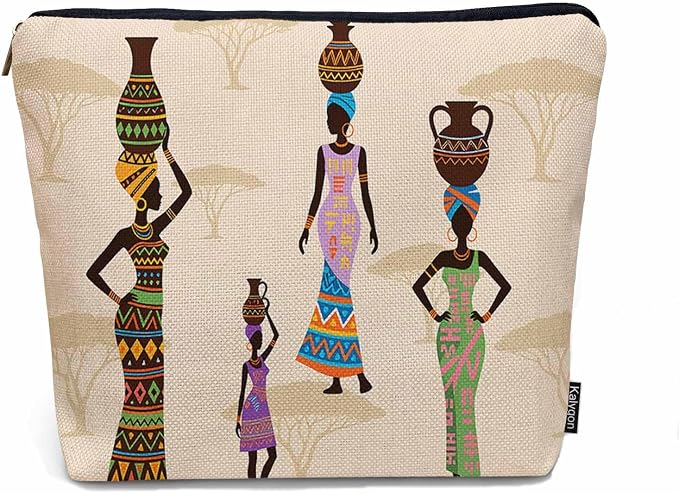 African Woman Makeup Bags Makeup Organizer, Black African Women With Vases Flax Toiletry Bags Travel Cosmetic Bag Makeup Purse Pouch Skincare Bag Wallet Bags For Women Female Mom Daughter
