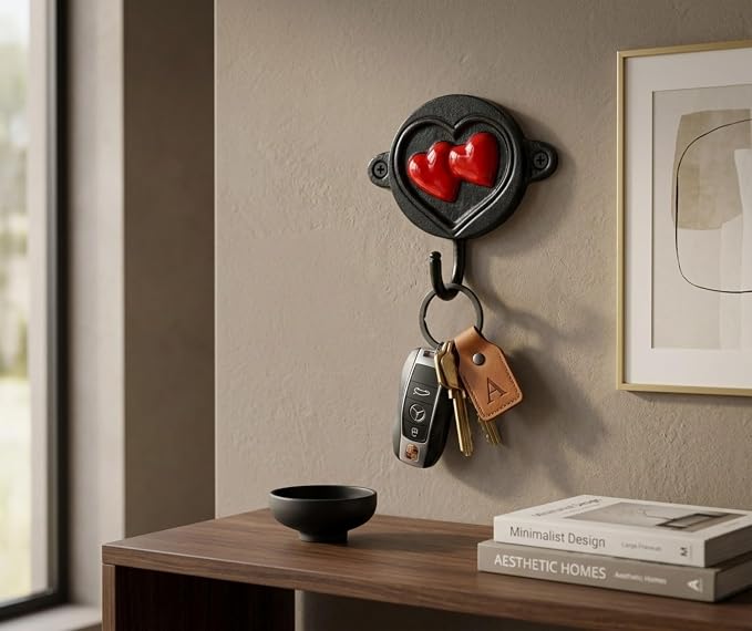 Aluminium Heart Print Wall Hook for Entryway, Bedroom & Bathroom | Decorative Heavy Duty Wall Mounted Coat Hook for Keys, Hats, Towels, Bags & Home Décor Organizer