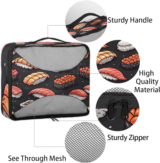 Sushi 4 Set Travel Packing Cubes for Accessories, Suitcase Organizers Luggage Bags Set with Double Zippers & Mesh Top