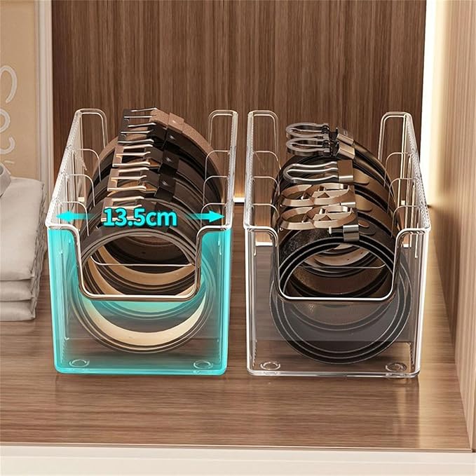 Clear Organiser Box for Neckties Belts Jewelry Multi Compartment PET Storage Case Home Organization Tool Multi Compartment Belt Display Case