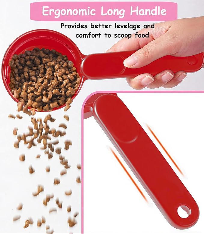Joyinjojo Dog Food Scoop 1 Cup 1/2 Cup - Melamine Dog Food Measuring Cup, Pet Food Scoop for Dog Cat...Comfortable Long Handle for Easy to Scoop Food, Red 1 Cup