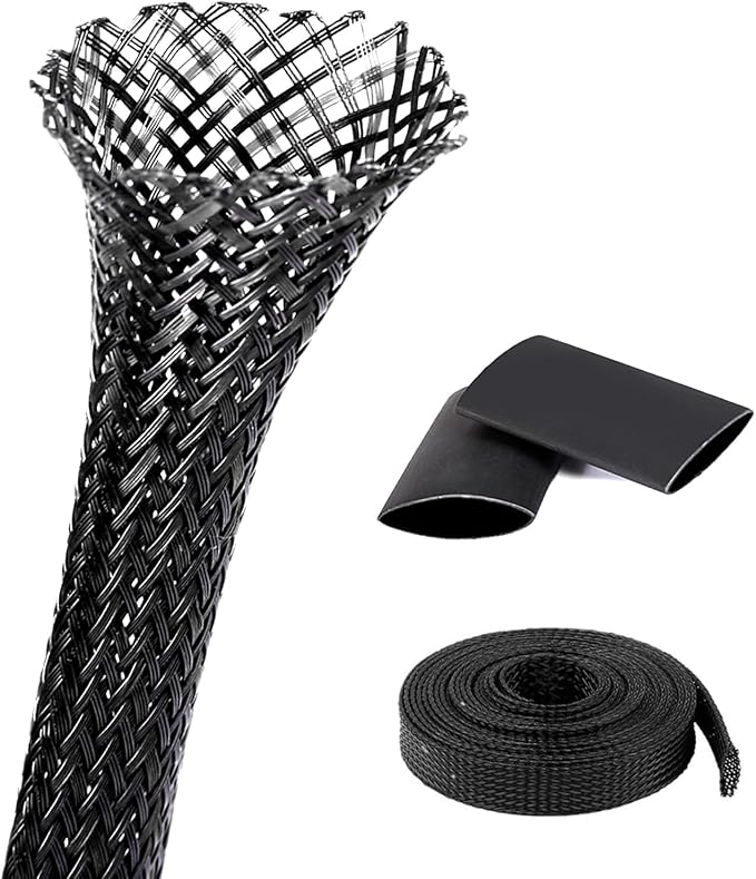 25ft - 3/8 Inch Cable Management Sleeve Protector,Wire Loom PET Expandable Wire Sleeving for Office TV Computer Home Theater Engine Bay Cord Organizer,Protect Cables from Pet Cat Dog Chewing,Black