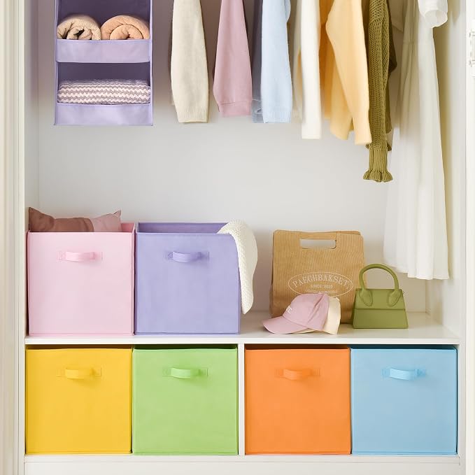 GRANNY SAYS 13 Inch Cube Storage Bins, Pastel Color, 6-Pack | Collapsible, Colorful Fabric Storage Bins with Thickened Base Plate, Sturdy Handles, Decorative Baskets for Shelves, Closet