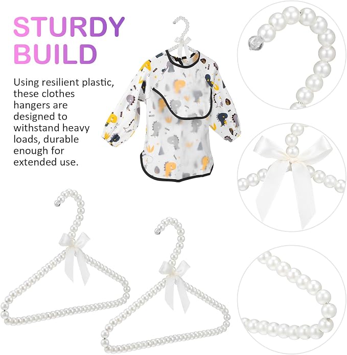 SEWACC 2pcs Pearl Beaded Hangers for Kids Plastic Baby Clothes Hangers with Bow Toddler Nursery Closet Organizer for Girl Dress Dog Pet Apparel