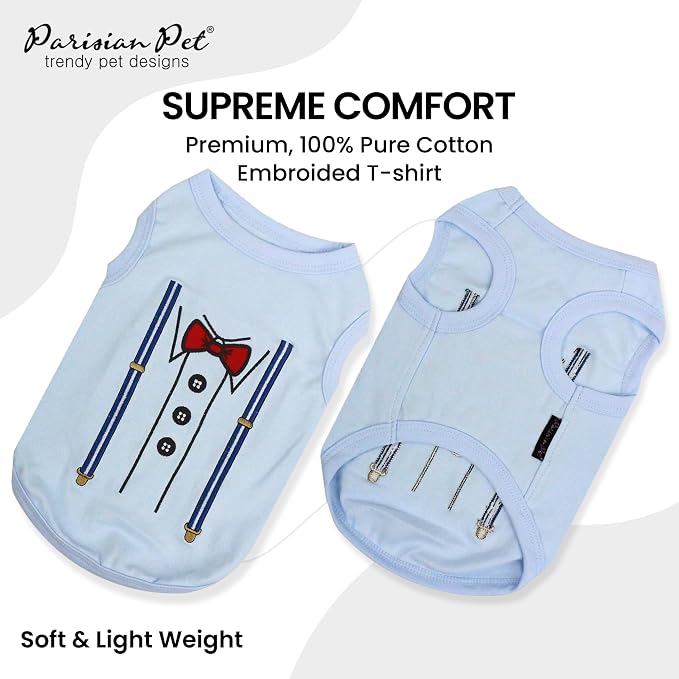 Parisian Pet Dog Shirt – 100% Cotton Bow Tie Shirts for Small Dogs – Sleeveless Puppy Clothes – Lightweight and Breathable Pet Apparel – Formal Tuxedo Boy Dog Clothes - Stretchy T Shirts for Dogs