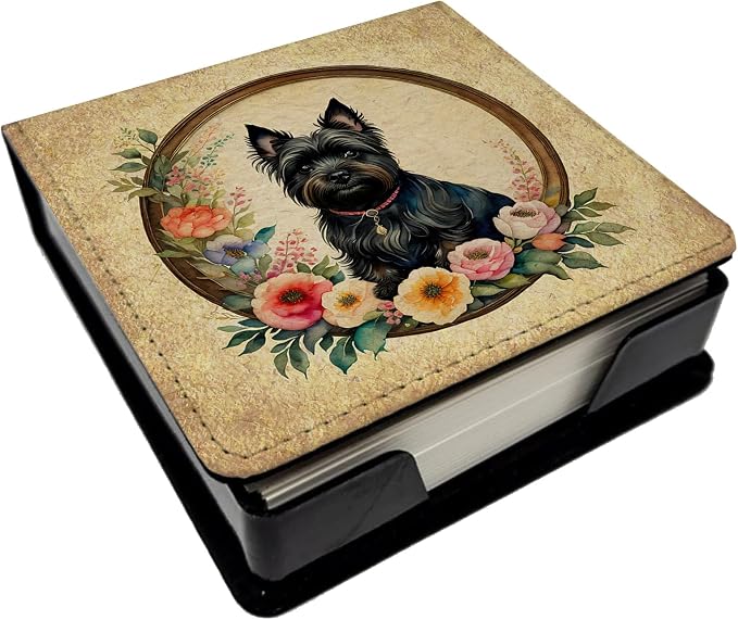 Caroline's Treasures Cairn Terrier and Flowers PU Leather Note Paper Holder with Artist-Designed Cover, Desk Accessory, Office Gift