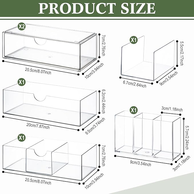 CroBlissful Medicine Cabinet Organizer 4 Tier Stackable Makeup Organizer Tray with 2 Drawers 2 Storage Box 1 Lip Gloss Holders and 1 Movable Partition for Bathroom Cabinet Wall Vanity