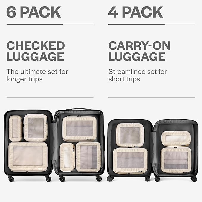 Compression Packing Cubes for Travel, 4-Pack, Beige | Solves overpacking, 4-Piece set fits most carry-ons, 50% Space savings, Compression luggage organizer bags