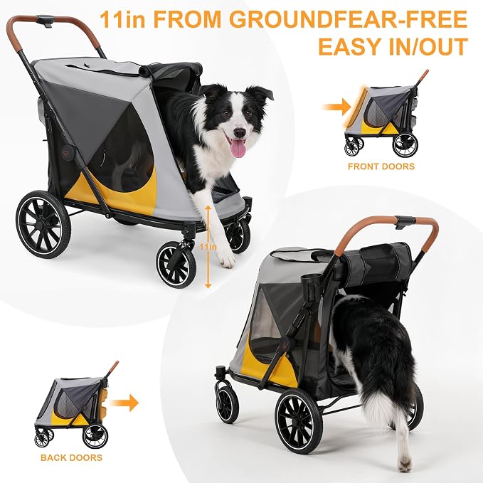 Dog Stroller for Large-Dogs: Easy Fold Dual Entry Onefoot Brake | All Terrain Dog Wagon Cart with Air Mesh, Ideal for Breeds up to 92 lbs