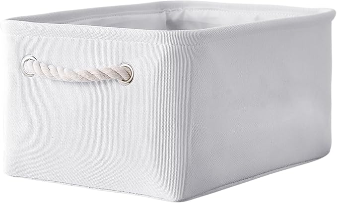 Decorative Basket for Organizing - Medium-1Pack 13.8L*9.8W*6.7H Rectangular Fabric Storage Bin Organizer Basket with Handles for Clothes (White)