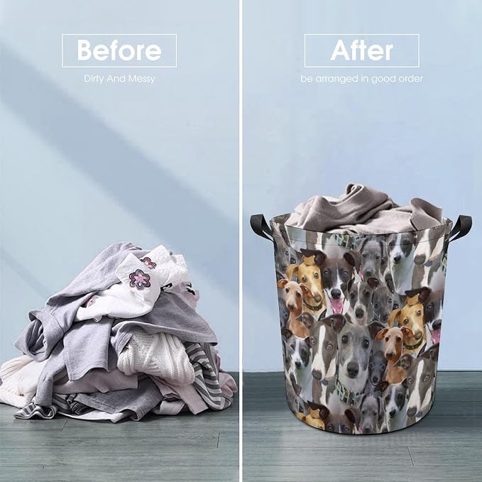 Italian Greyhound Print Laundry Basket, Funny Pet Dog Laundry Hamper, Collapsible Organizer Basket Storage Bin for Bedroom Clothes, Gifts for Italian Greyhound Mom Dog Lover Owner