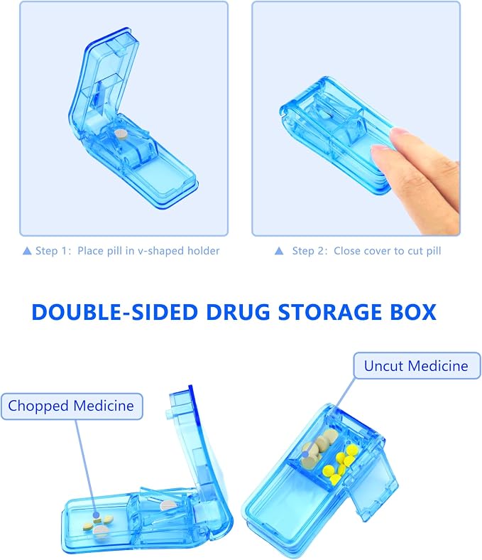 Pill Cutter Splitter for Small and Tiny Pills Best Pill Cutter Splitter 1/4 Vitamins Pill Splitter Cuts with Shield Medicine Tablet Cutter Doubles as a Pill Organizer