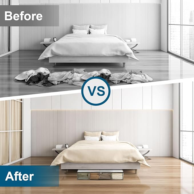 LANDNEOO 6 Pack Under Bed Storage Containers Bins, Humid-Proof Plastic Underbed Storage Bins, Clothes Storage and Organization Bags, Under the Bed Blanket Storage with Handles for Clothes, Bedroom