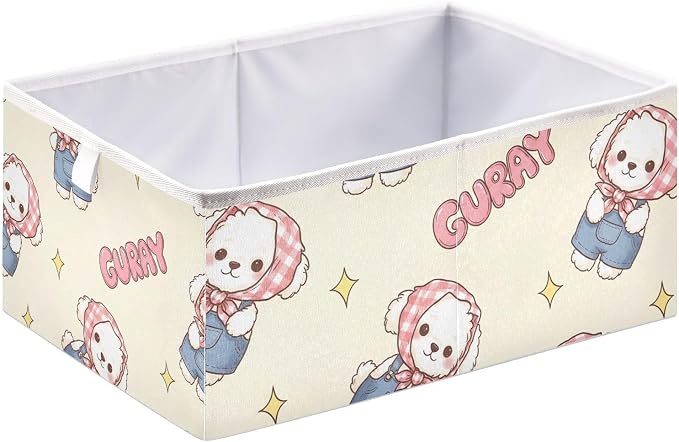 Foldable Storage Bin Waterproof Closet Organizer Box with Handle | Plush Puppy Storage Crate, wipeable, Foldable Hollow Board, Top Handle, For Home Closet