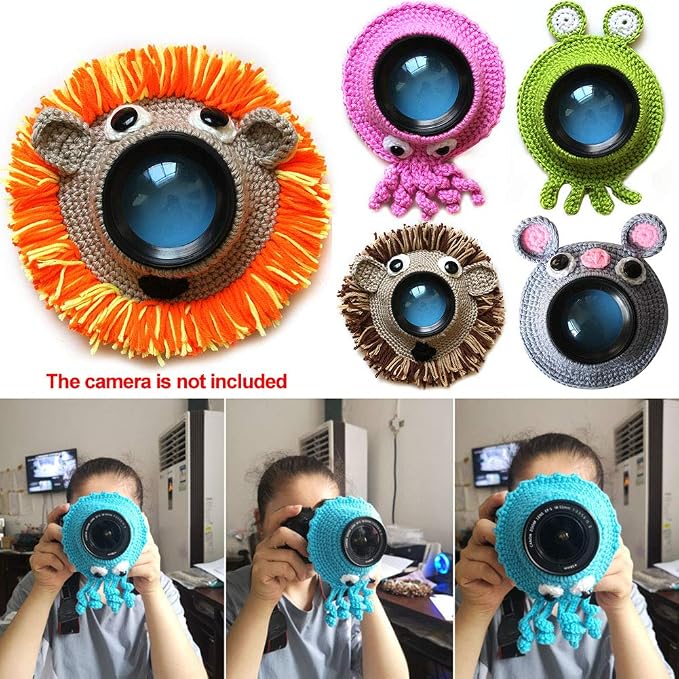 Shutter Hugger, Camera Lens Stand Camera Buddies Shutter Hugger Photography Props, Handmade Pet Knitted Lens Accessories Pet for Portable Video Devices(Color:Orange)
