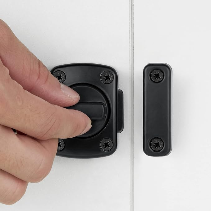 3 Set Black Rotate Bolt Gate Latches,Zinc Alloy Rotary Switch Cabinet Lock | Slide Bolt Latches Lock,Pet Door Lock, for Drawer,Storage Box,Cabinets,Locker, Closet,Pet Cage,Wine Cabinet,Protect Privacy