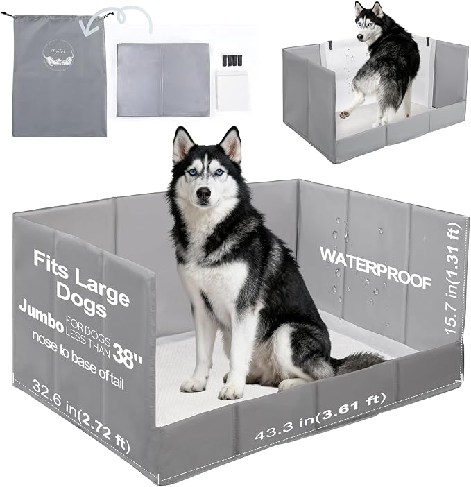 HQ4US 4LEGS Dog Litter Box Indoor High Walls, Puppy Pee Pad Holder Foldable | Dog Potty Tray, Extra Large Dog Toilet with Clip,No Assembly, Waterproof, Easy Clean, No Spill, Seamless, Portable for Travel