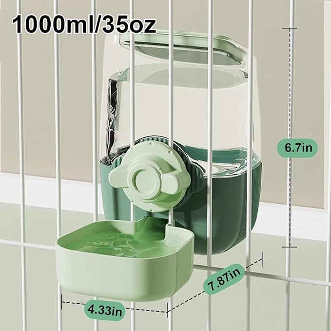 35oz Rabbit Water Bottle, Pet Hanging Automatic Water Dispenser for Small Animal Ferret Guinea Pig Chinchilla Dog Cat (Cage Grid Spacing 1.2''-2.1'') (Green)