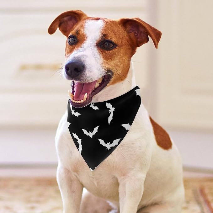 Adjustable Comfy Pets Triangle Scarf for Small, Medium, Large Dogs and Cats Running, Walking, Outdoor Activities Use (Bats Halloween Goth)
