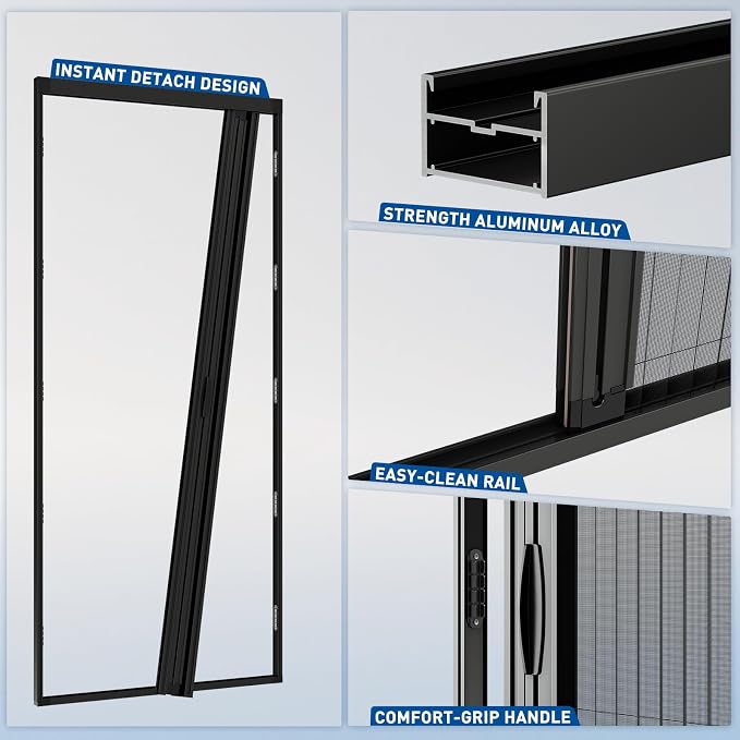 MAGZO Heavy Duty Retractable Screen Door Fits 32" x 79" Door | Thick Removable Aluminum Frame, Tough PET Mesh, No-Drill Reversible for Balcony, Patio, Sliding Doors, Critter Block