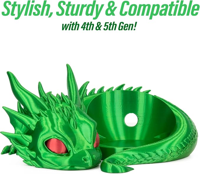 Dragon Stand for Echo Dot 4th/5th Gen, Green Yellow | 3D Printed, Desktop Speakers Holder, Made in USA