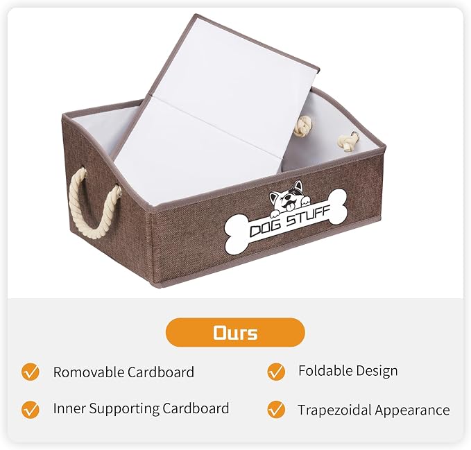 Dog Toy Basket, Storage Bin, Collapsible Box for Pet Accessories | Fabric Container With Handle, Trapezoid Holder for Small Medium dogs, Organizer for Living Room, Coffee