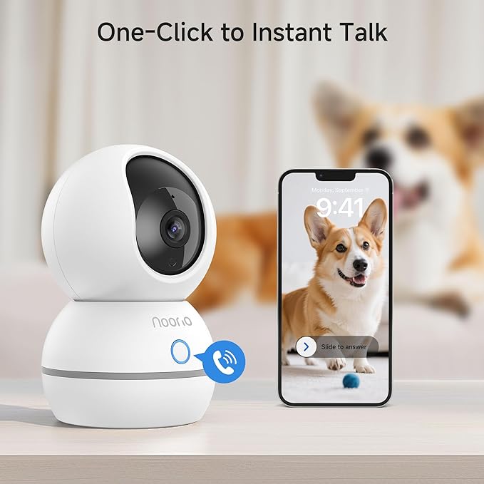 Noorio 2K Indoor Camera Wireless, Baby Monitor Pet Camera, 2-Way Audio | 360-Degree for Home Security/Smart Motion Tracking, Phone App, IR Night Vision, Siren, Compatible with Alexa, CS201
