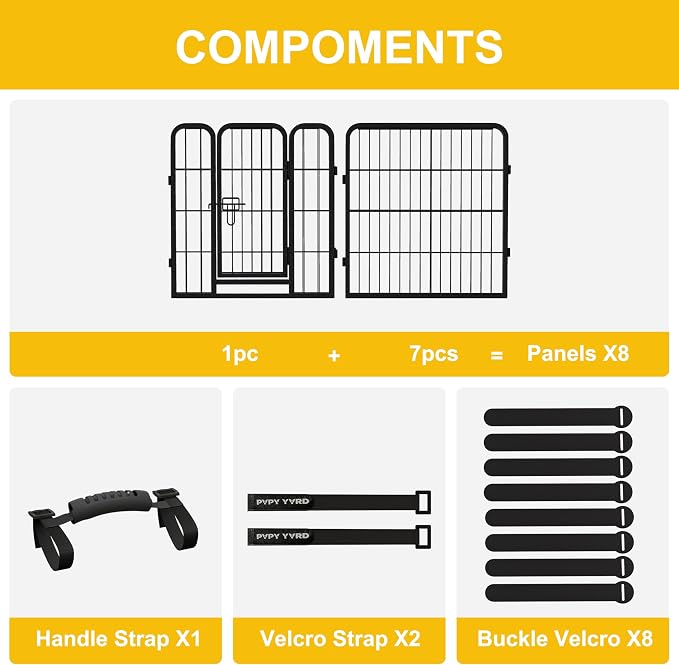Heavy-Duty Iron Dog Playpen Outdoor Indoor,24 Inch 8 Panels Dog Play Pen | Dog Fences for RV Camping/Yard/Garden,Portable Dog Play Pen for Dogs,Puppies,Small Animals,Black Silver