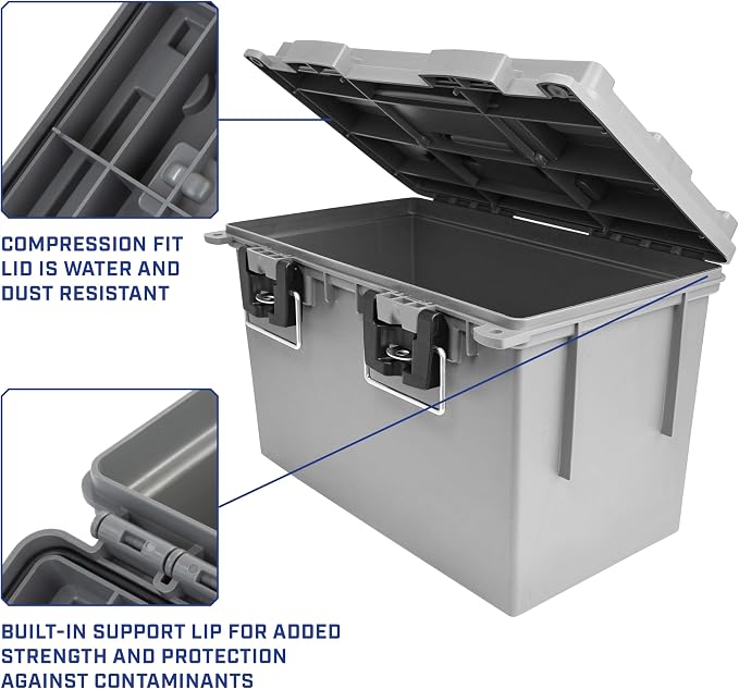 Sheffield 12775 XL Storage Bins With Lids, 2-Pack Stackable Storage Bins, Made in USA, Lockable and Water-Resistant Containers with Lids, Plastic Containers for Home, Classroom, and Dorm | 2 Pack Lockable Storage Box, Water and Dust Resistant Dry Box, ...
