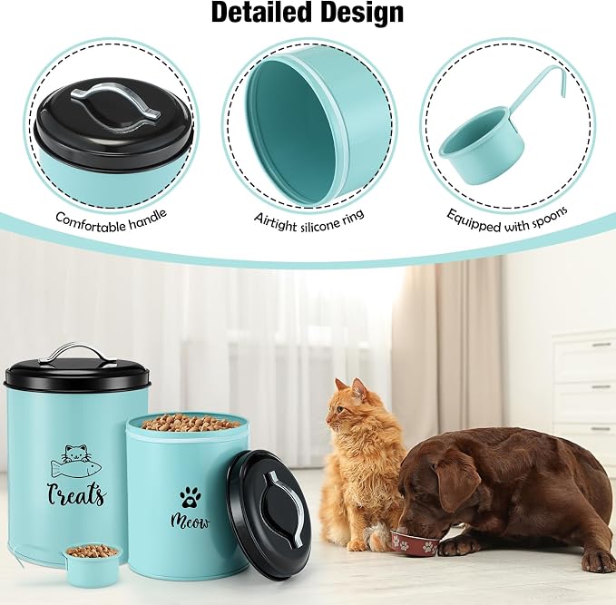 Honeydak 2 Pack Cat Treat Container Metal Pet Food Jar with Lid Cookie Container Gifts for Cat Lovers for Farmhouse Housewarming Gift Kitchen Counter Treat Jar Food Storage for Pet