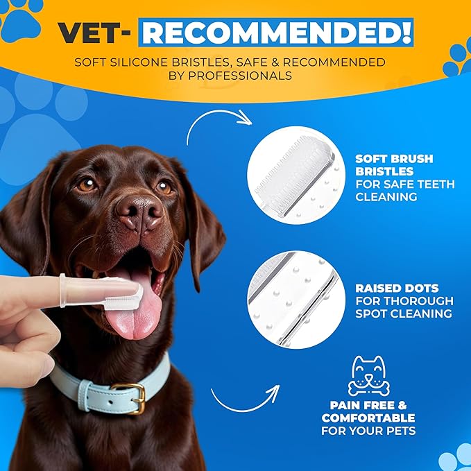 Dog Toothbrush Kit with Dental Chew Toy – 4-Pack Silicone Finger Toothbrushes + Travel Cases – Pet Dental Care for Dogs & Cats, Dog Teeth Cleaning, Plaque & Tartar Control, Fresh Breath + QR Guide