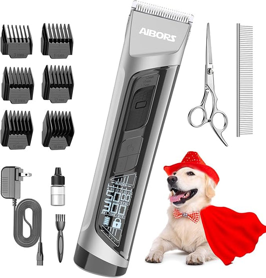 Quiet Dog Grooming Kit - 2000mAh Dog Clippers for Grooming Dog Grooming Clippers for Heavy Thick Hair Coats Waterproof Rechargeable Cordless Clippers Safe and Easy to Clean Home Pet Grooming Silver