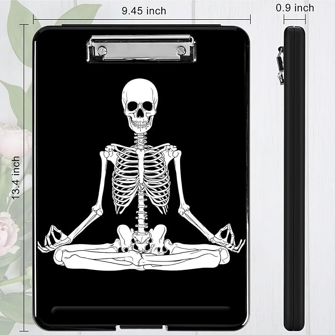 Sitting Skull A4 Clipboard with Storage Pen Holder, Clipboards Organizer Nursing Clipboard Foldable File Folder Plastic Clipboard Folio Clip Board for Office Students Classroom Doctor