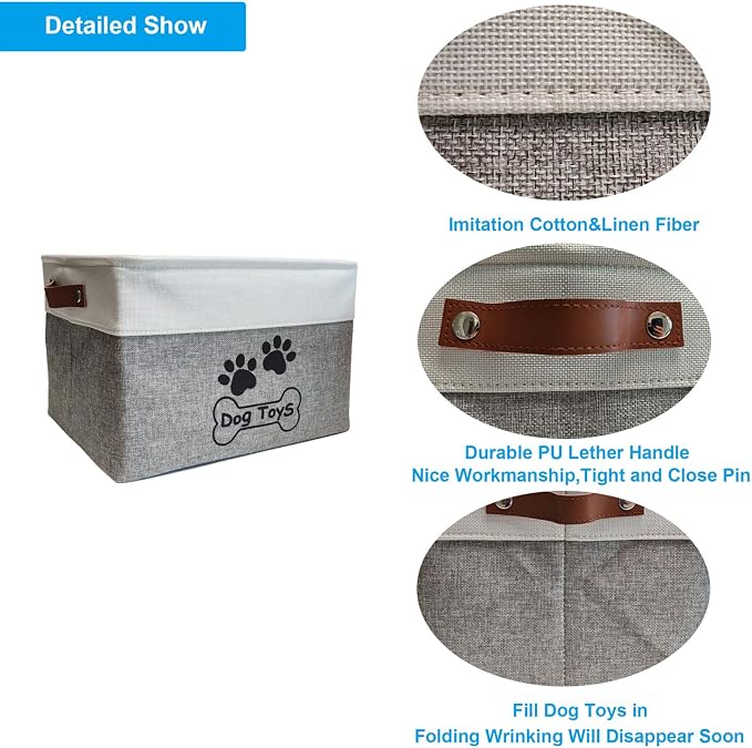 Large Dog Toy Basket Foldable Dog Toy Box Dog Toy Bin for Dog Chew Toy Accessory