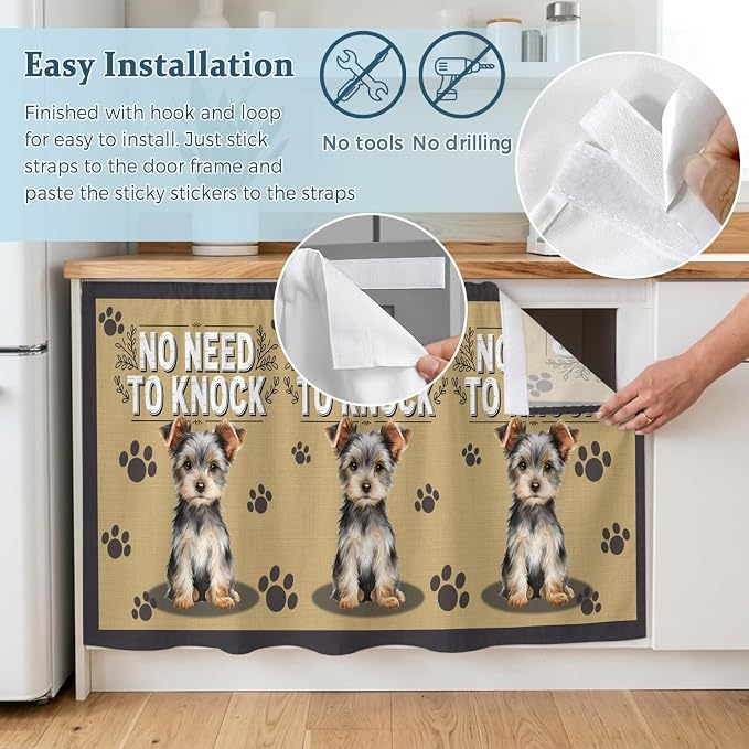 NO Need to Knock Sink Skirt for Bathroom, Self-Adhesive Under Sink Curtain, Terrier Puppy Paw Prints Pet Lover Farmhouse Hide Pipes & Storage Fabric Cabinet Skirt Cover for Kitchen Laundry 32"x55"