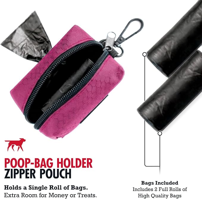 Tuff Pupper Dog Poop Bag Holder | Works with Any Dog Leash | Zippered Waste Bag Dispenser | Waterproof with Rust-Proof Clip | Convenient Lightweight Design | Includes 2 Rolls of Leak-Proof Bags