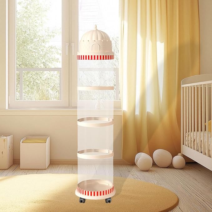 Toy Organizer Storage Tube with Lock Design Dust Cover Pet Holder Vertical Storage Basket for Toys for Living Area Playroom, 4 Layers