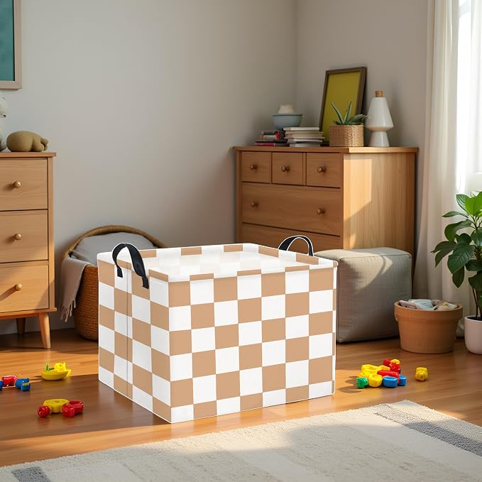 Rectangular Baby Girl Basket Fabric Storage Basket Storage Bin Organizer Box Room Decor(Brown Checkered)