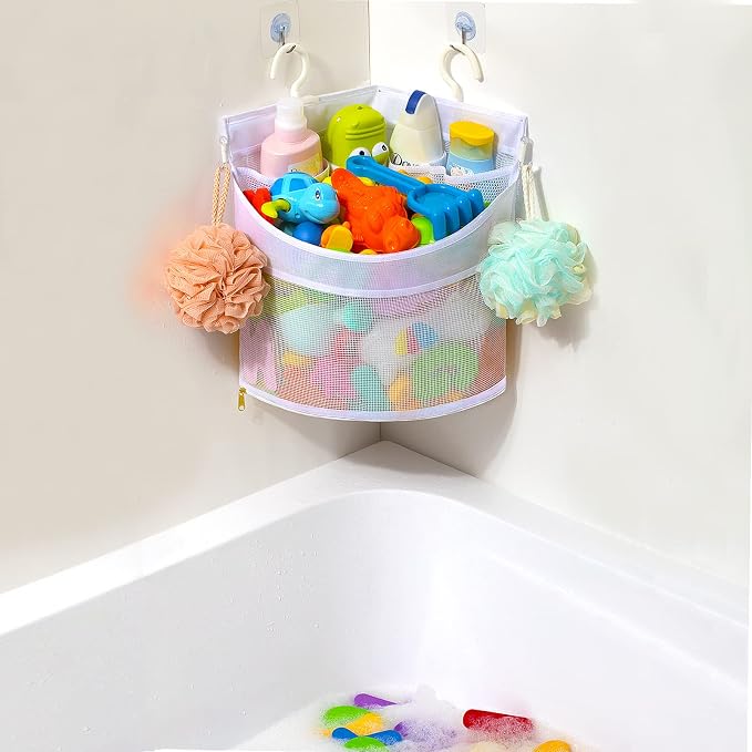 Ligereza Baby Bath Toy Organizer, Quick Drying, bath toy holder, Large Capacity Multi Use Shower Caddy (White)