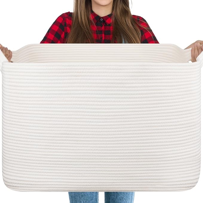 OIASKET 118L Extra Large Blanket Basket Living Room, 24.8"x17.7"x16.2" | Woven Rope Baskets for Storage, Nursery Blanket Storage for Living Room, Toy Basket with Handle Organizing Comforter Pillows