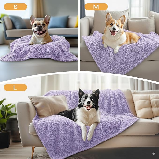 Luciphia 3 Pack Soft Sherpa Fleece Blankets for Dogs Cats Puppies,23"x16" | Fluffy Throw Blanket Washeble for Crate Bed Couch Indoor. Cozy Pet Blanket, Puppy Essentials Dog gift,Purple,Small